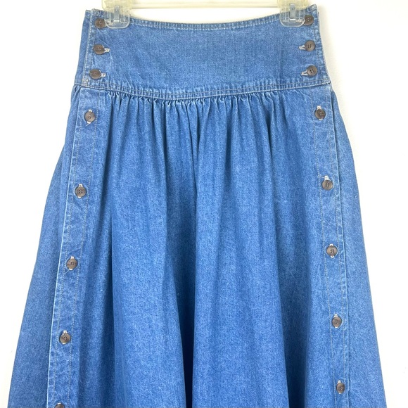 Vintage 90’s Candie’s Prairie Western Button Down Denim Maxi Midi Skirt - Picture 2 of 16